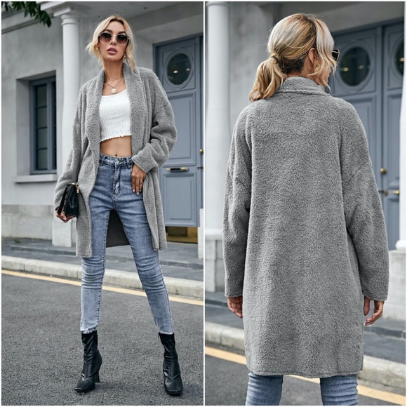 fall camel teddy cozy jacket cardigan open front - Picture 6 of 6